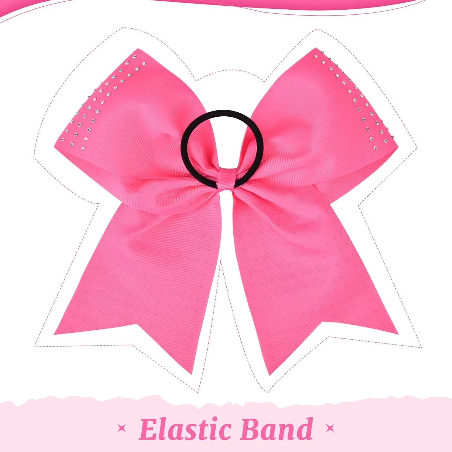 CEELGON 12 PCS Pink Glitter Cheer Bows Large 8” Full Rhinestones Shiny Cheer Bow Elastic Hair Tie Bows for Teens Girls Softball Competition Sports Cheerleaders (Pink)