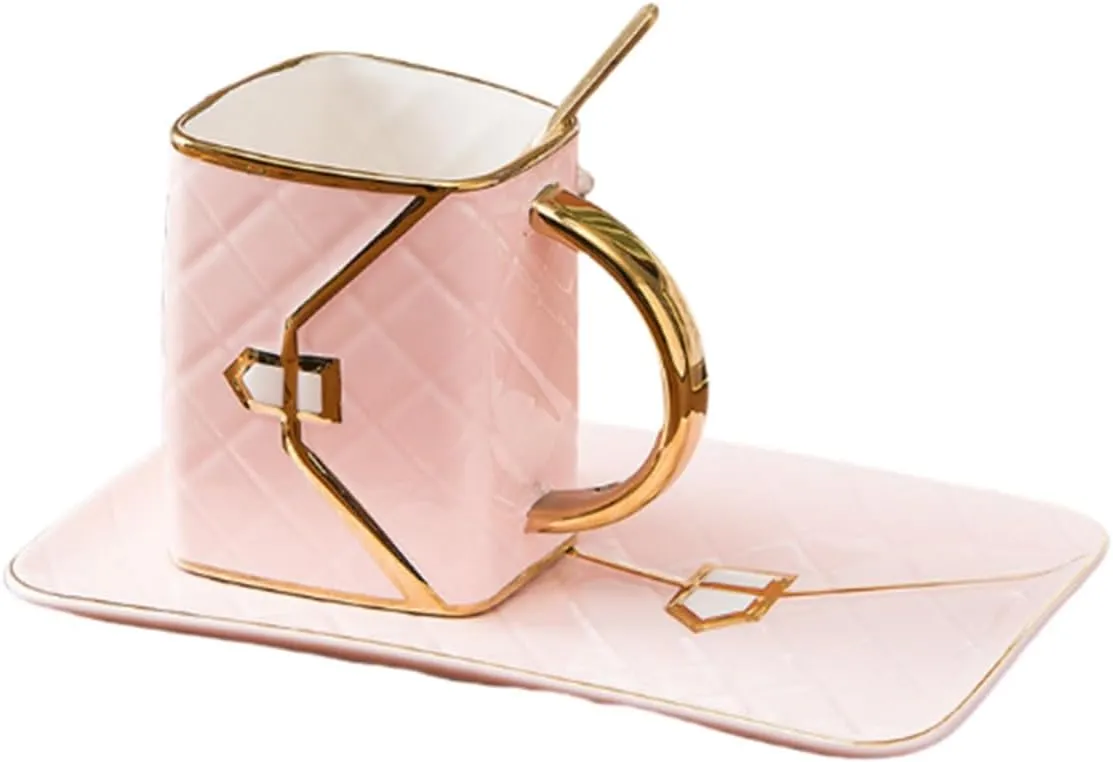 Ceramic Handbag Shaped Cup And Plate Set, Ceramic Coffee Cup And Tea Cup With Dish Spoon Suitable For Office And Home Coffee(E)