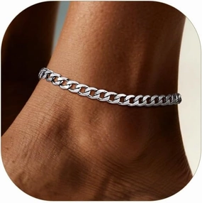 ChainsPro Resizable Anklet Chain for Women Men, Figaro/Wheat/Twist Rope/Cuban Foot Bracelet-Strong with Good Clasp-18K Gold Plated(Send Gift Box)