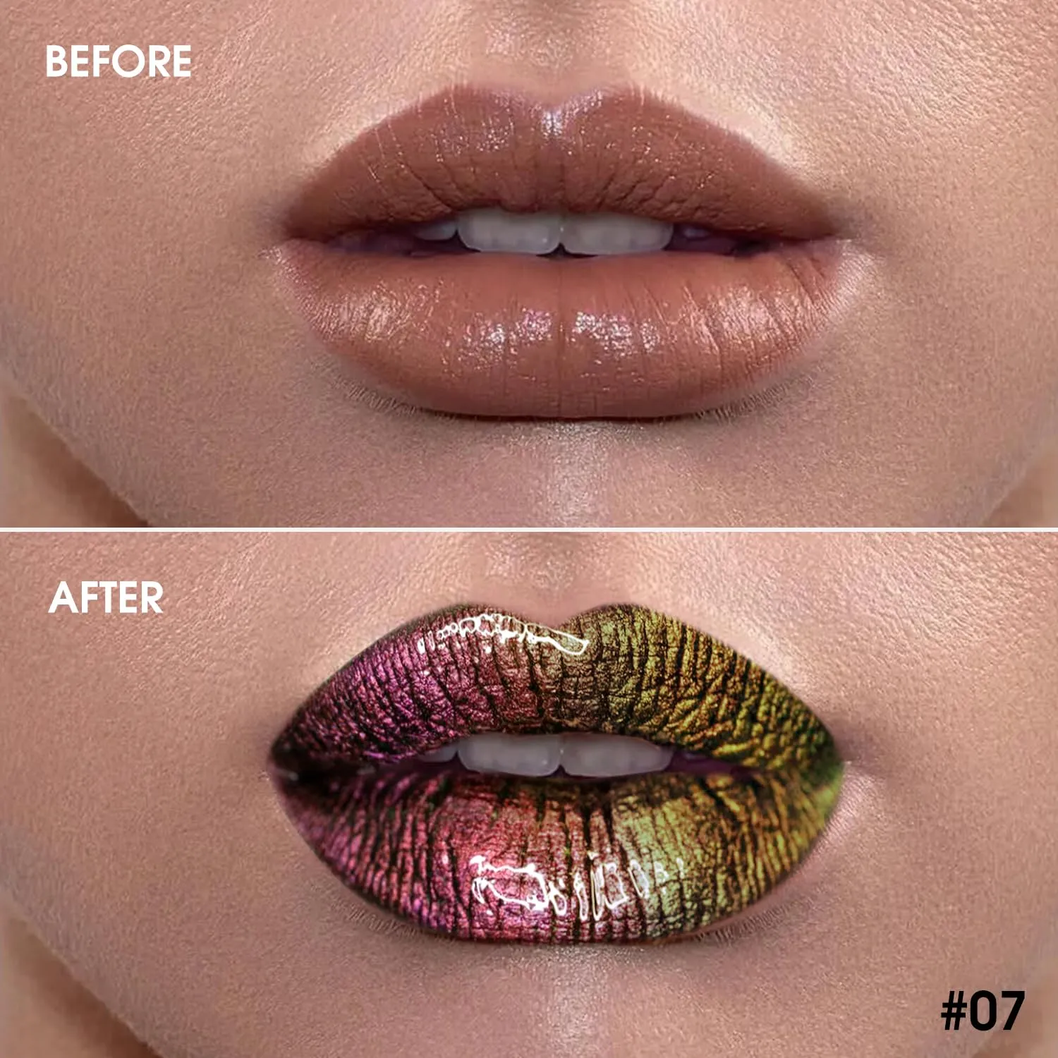 Chameleon Liquid Lipstick Red Green Color,Shimmer Metallic Colourful Lip Gloss for Women Girls Lips Makeup Gift,Hydrating Waterproof and Long Lasting Lip Stick Shiny,Talc-Free,#7