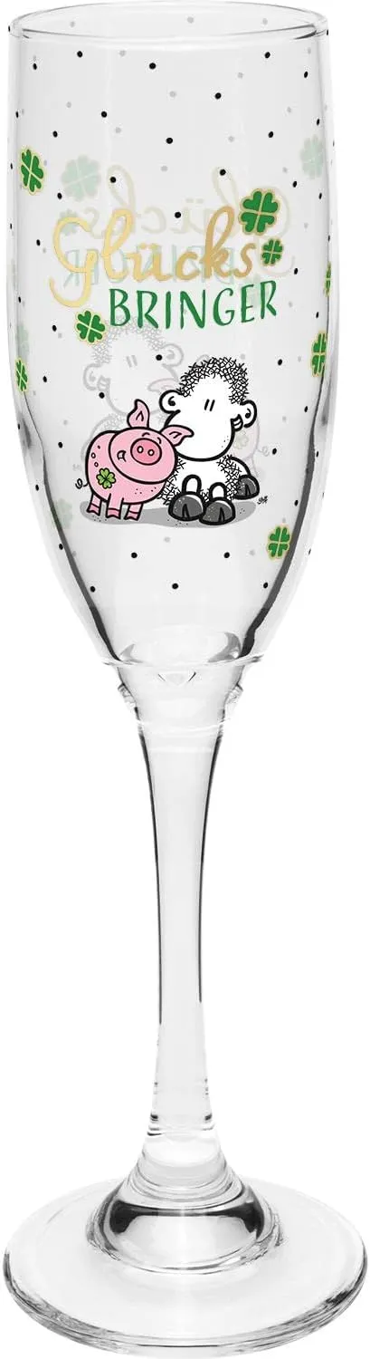 Champagne Glass with Happiness Motif, Printed Secco Glass, Height 22.3 cm, 20 cl, Gift for Birthday, Valentine's Day, 47827