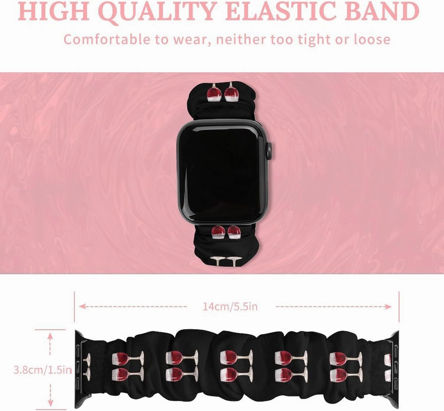 Champagne Red Wine Glasses Fashion Watch Strap Scrunchies Wristbands Compatible With IWatch Series
