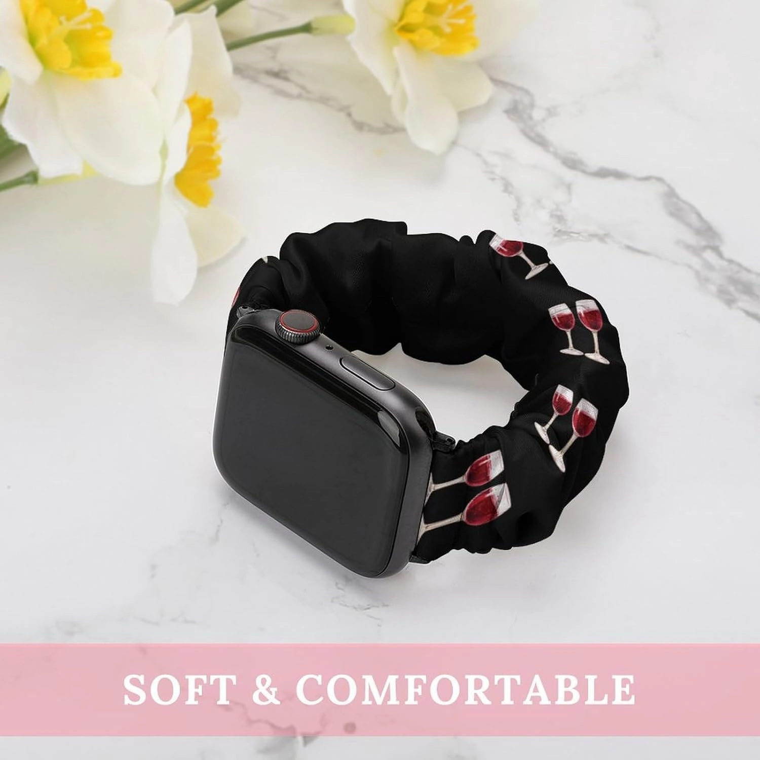 Champagne Red Wine Glasses Fashion Watch Strap Scrunchies Wristbands Compatible With IWatch Series