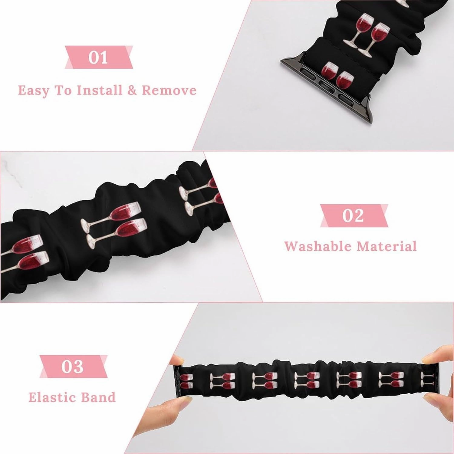 Champagne Red Wine Glasses Fashion Watch Strap Scrunchies Wristbands Compatible With IWatch Series