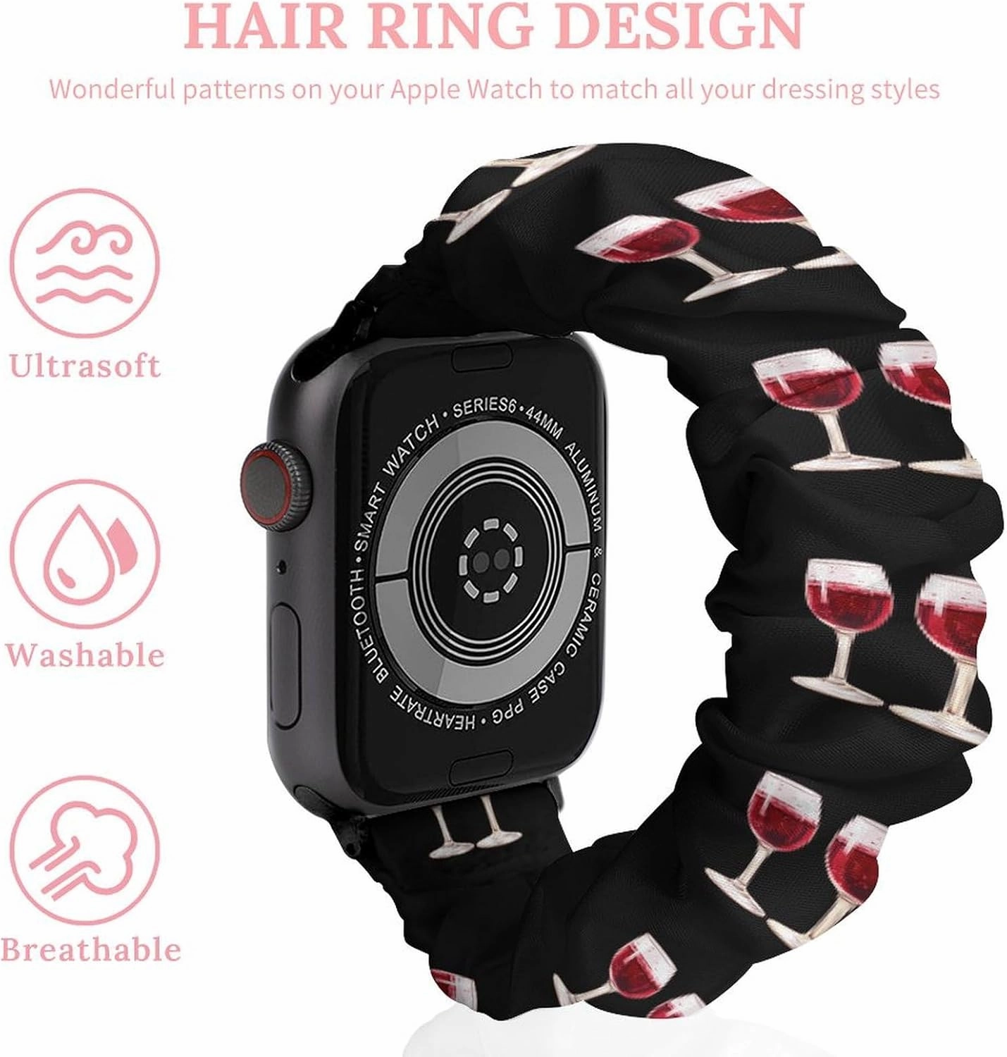 Champagne Red Wine Glasses Fashion Watch Strap Scrunchies Wristbands Compatible With IWatch Series