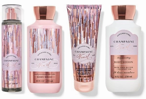 Champagne Toast Set 4-Piece by BBW Body Mist, Body Wash, Body Cream and Body Lotion, 8 fl oz