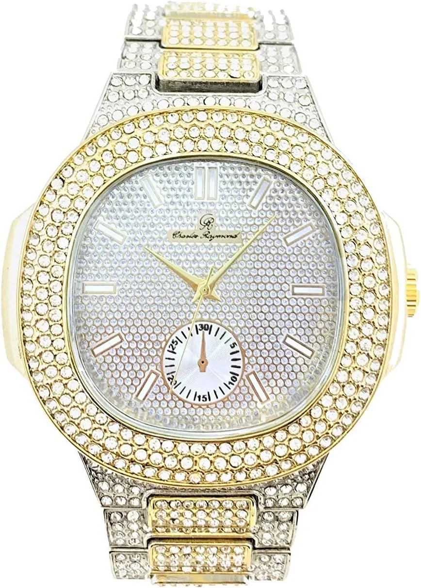 Charles Raymond Bling-ed Out Bracelet with Oblong Iced Look Hip Hop Watch - 8475BC Cuban