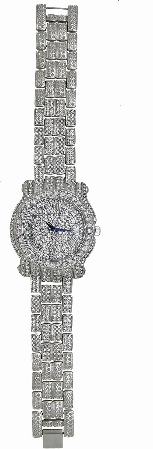 Charles Raymond Bling-ed Out Round Luxury Mens Watch with Color Dial and Bling Bling Diamond Time Indicators w/Bling-ed Out Matching Bracelet - L0504DXB