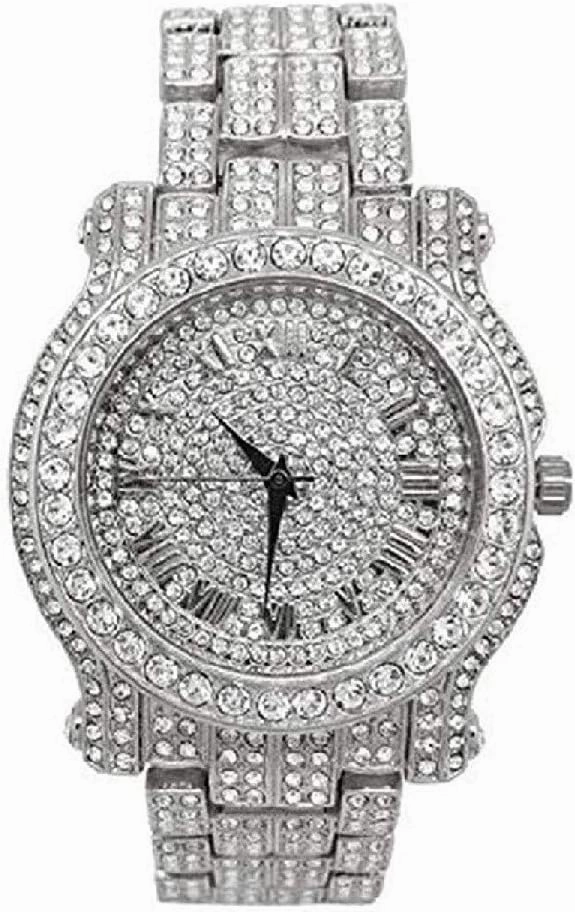 Charles Raymond Bling-ed Out Round Luxury Mens Watch with Color Dial and Bling Bling Diamond Time Indicators w/Bling-ed Out Matching Bracelet - L0504DXB