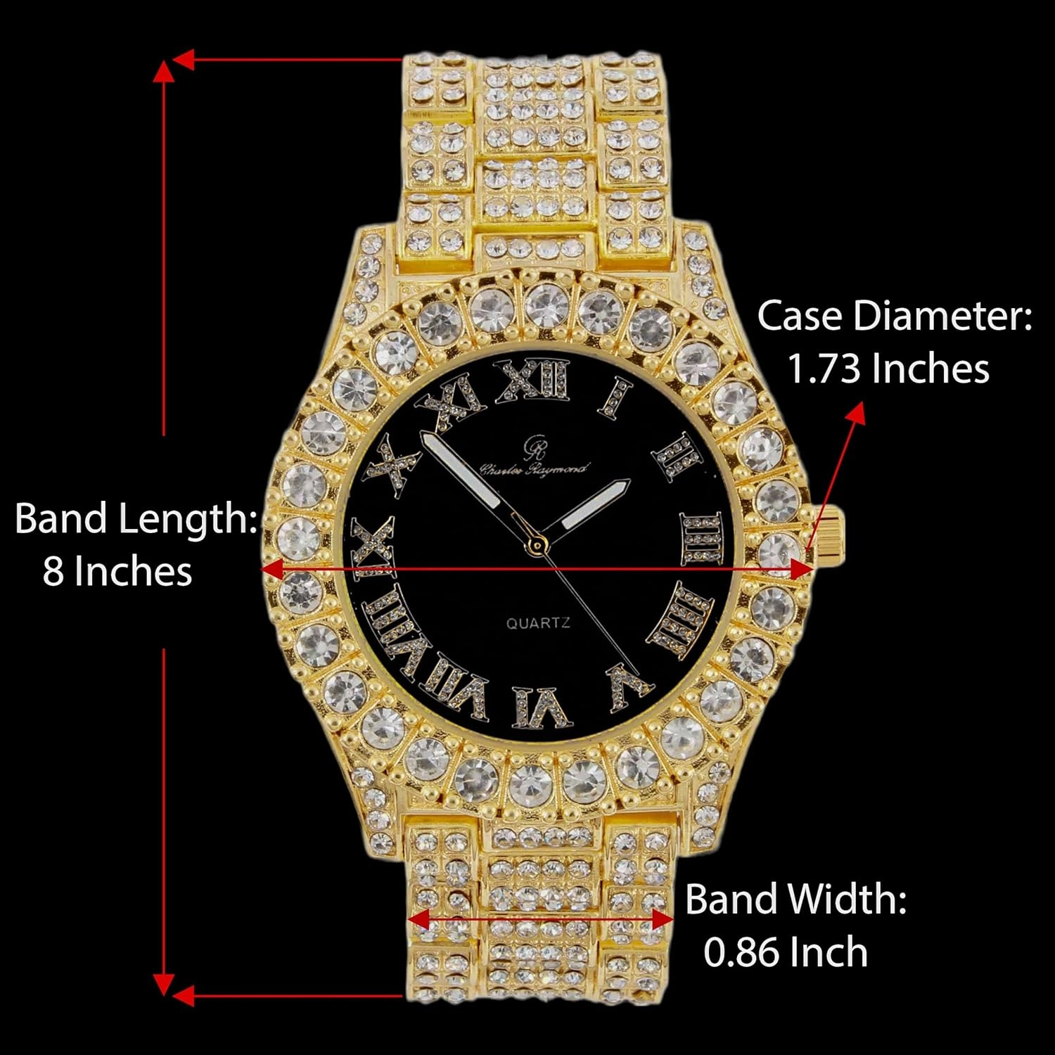 Charles Raymond Mens Silver Big Rocks with Roman Numerals Fully Iced Out Colorful Dial Watch w/Bling'ed Out Cuban Shiny Silver Bracelet - ST10327 RN Cuban
