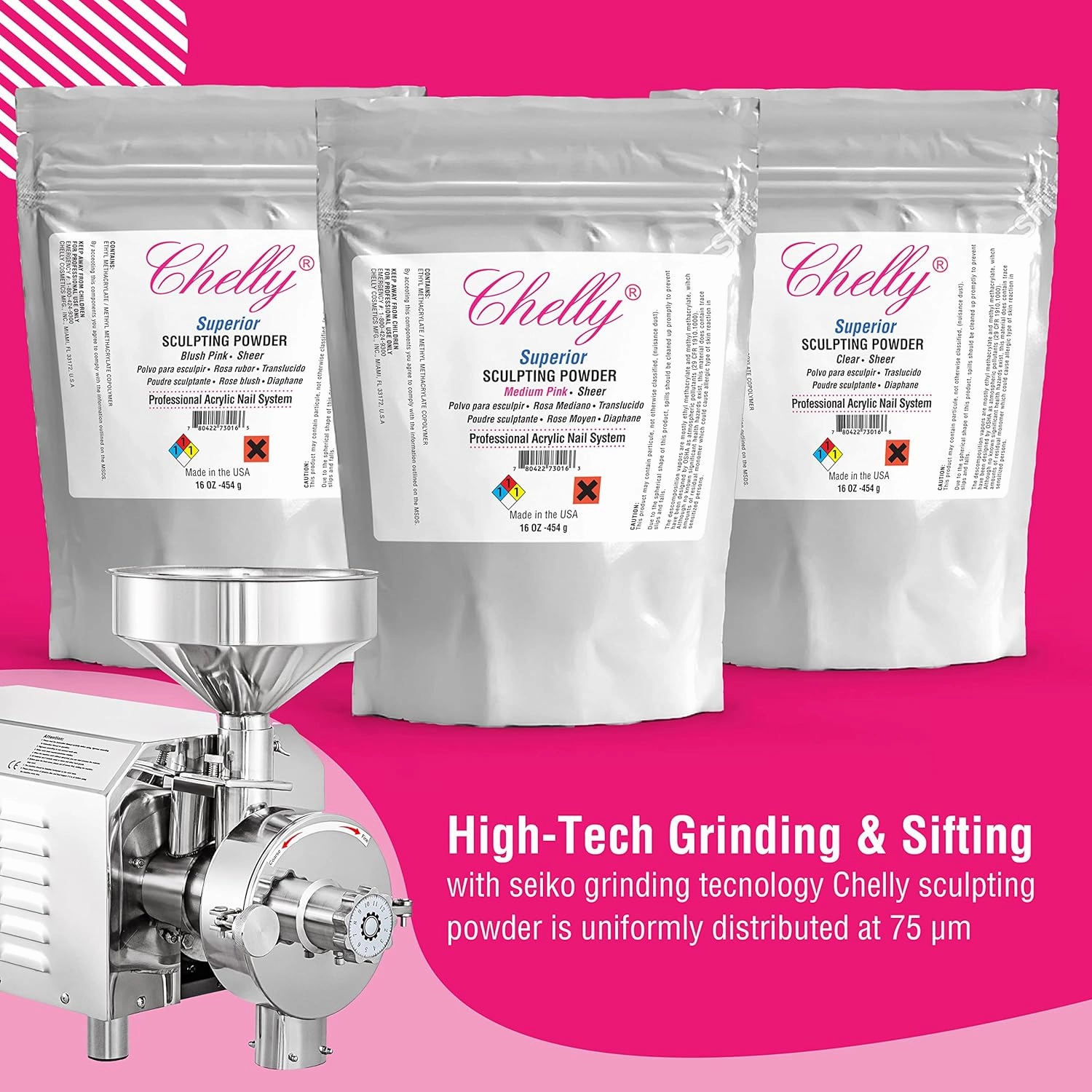 Chelly Superior Sculpting Powder Professional Acrylic Nail System Clear Blush Pink Medium Pink 16 oz 454 g (Blush Pink)