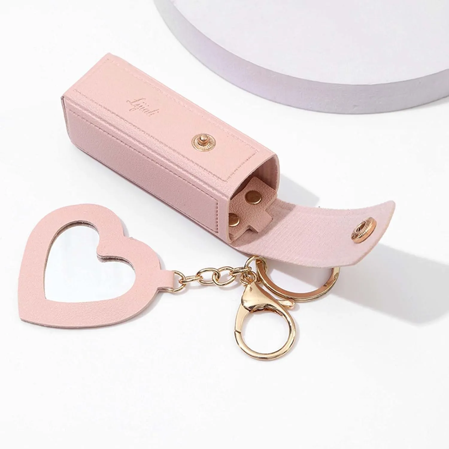 Cherishty Lip Oil Keychain, Lipstick Holderkeychain with Mirror, PU Leather Potable Lips Gloss Holder for Travel Storage (Red)