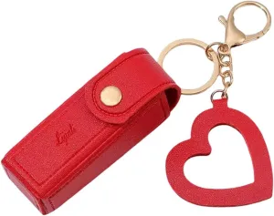 Cherishty Lip Oil Keychain, Lipstick Holderkeychain with Mirror, PU Leather Potable Lips Gloss Holder for Travel Storage (Red)
