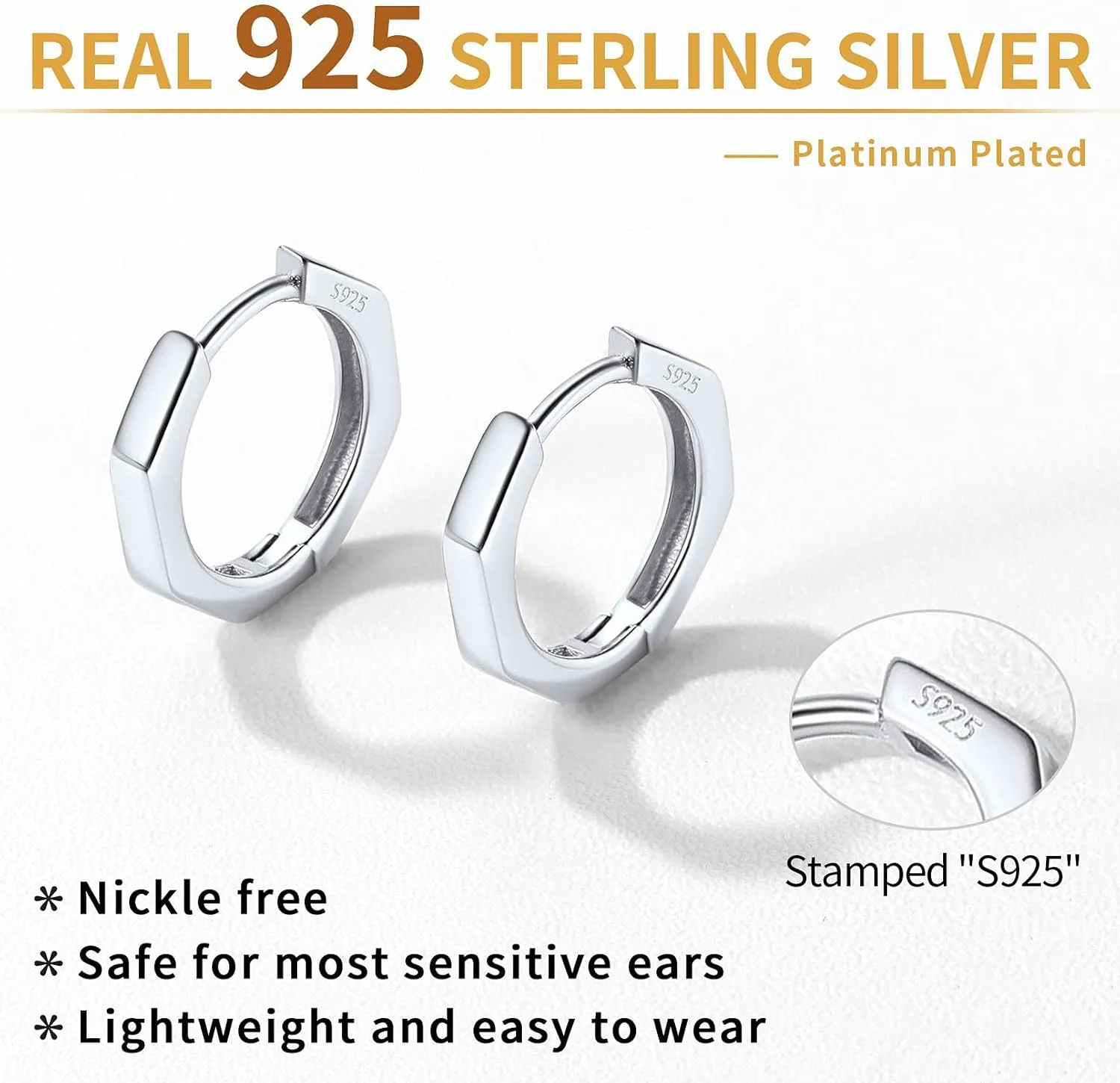 ChicSilver 925 Sterling Silver Cubic Zirconia Small Huggie Hoop Earrings for Women, Diameter 10MM, Silver/Gold/Rose Gold
