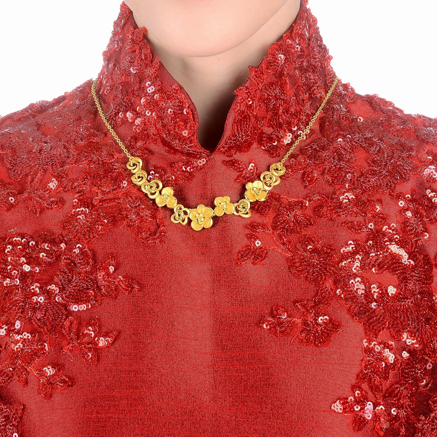 CHOW SANG SANG Chinese Wedding Collection 999.9 24K Gold Price-by-Weight Gold Floral Rosy Blooming Necklace for Women 86377N | 18.8 Inches, (48 CM)