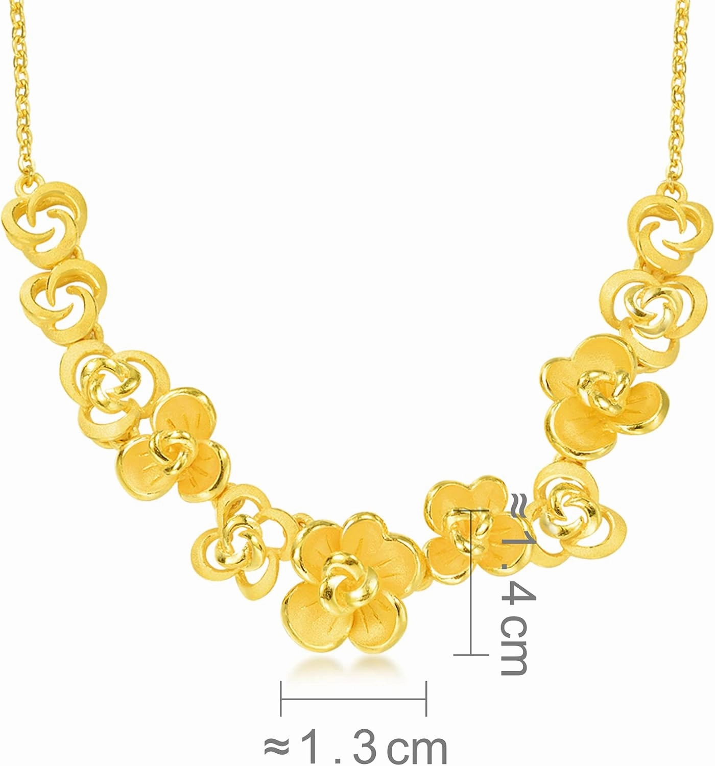 CHOW SANG SANG Chinese Wedding Collection 999.9 24K Gold Price-by-Weight Gold Floral Rosy Blooming Necklace for Women 86377N | 18.8 Inches, (48 CM)