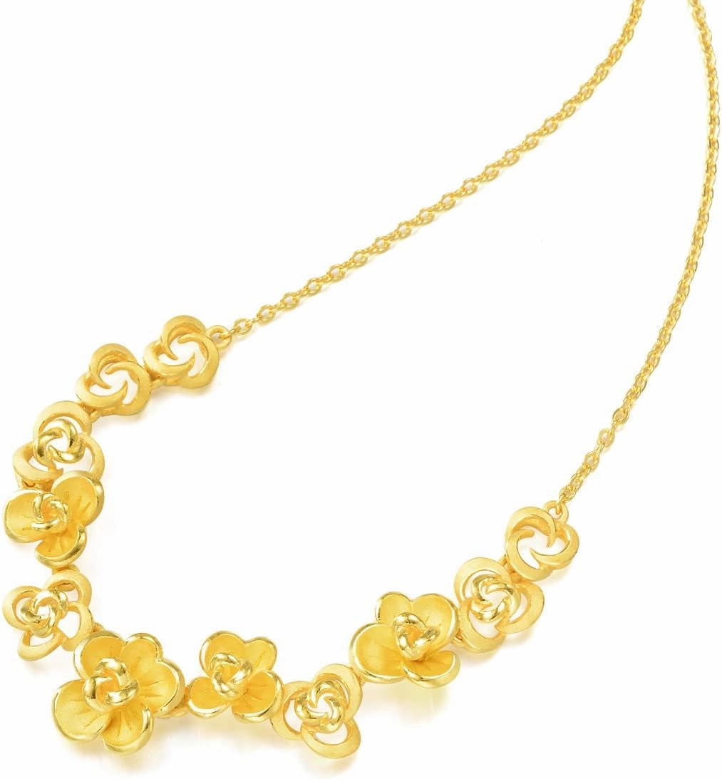 CHOW SANG SANG Chinese Wedding Collection 999.9 24K Gold Price-by-Weight Gold Floral Rosy Blooming Necklace for Women 86377N | 18.8 Inches, (48 CM)