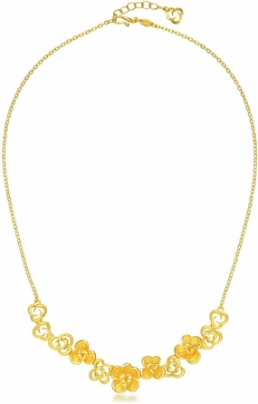CHOW SANG SANG Chinese Wedding Collection 999.9 24K Gold Price-by-Weight Gold Floral Rosy Blooming Necklace for Women 86377N | 18.8 Inches, (48 CM)