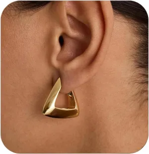 Chunky Gold Earrings for Women,18K Gold Plated Statement Geometric Earrings Hypoallergenic Hoop Earrings for Women