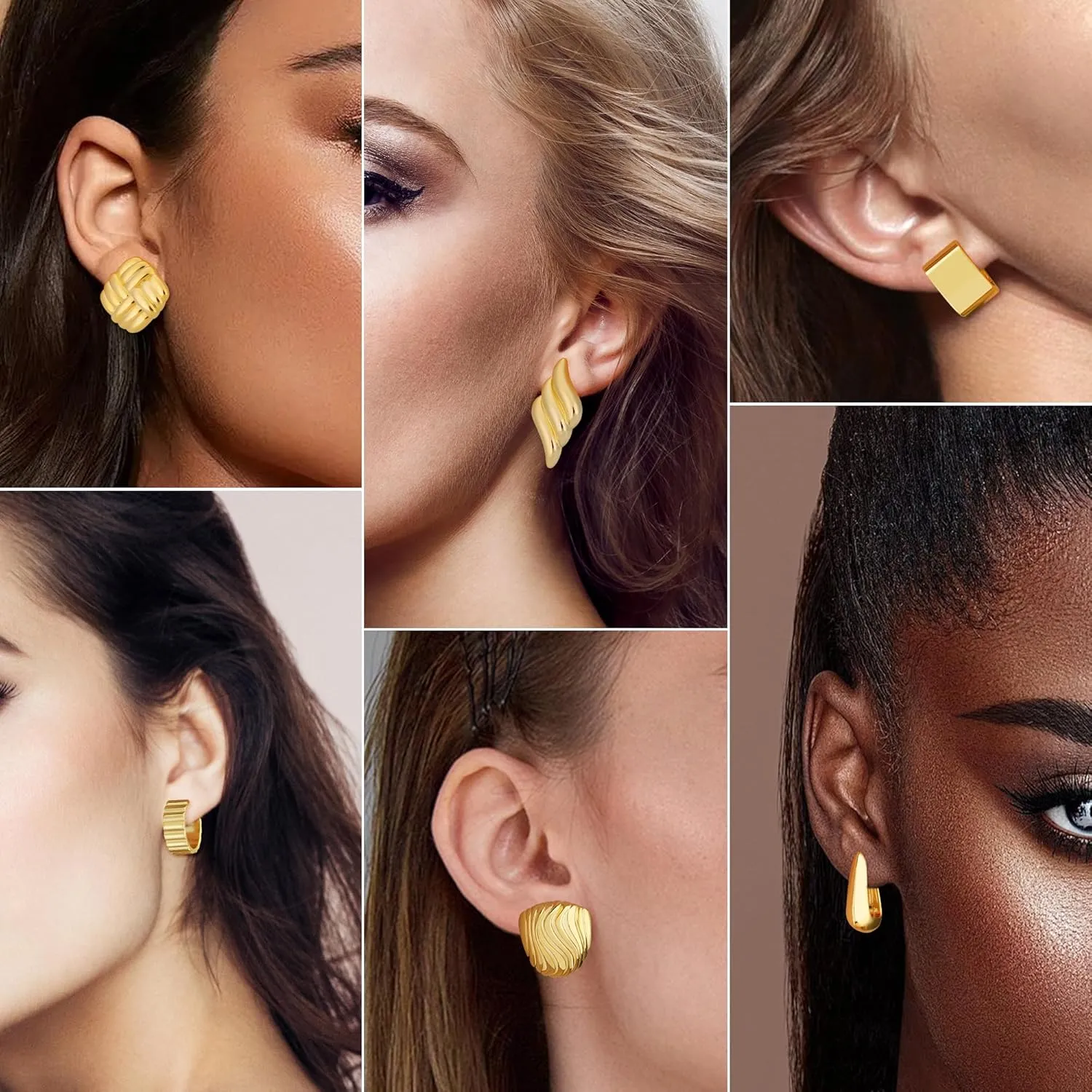 Chunky Gold Earrings for Women,18K Gold Plated Statement Geometric Earrings Hypoallergenic Hoop Earrings for Women