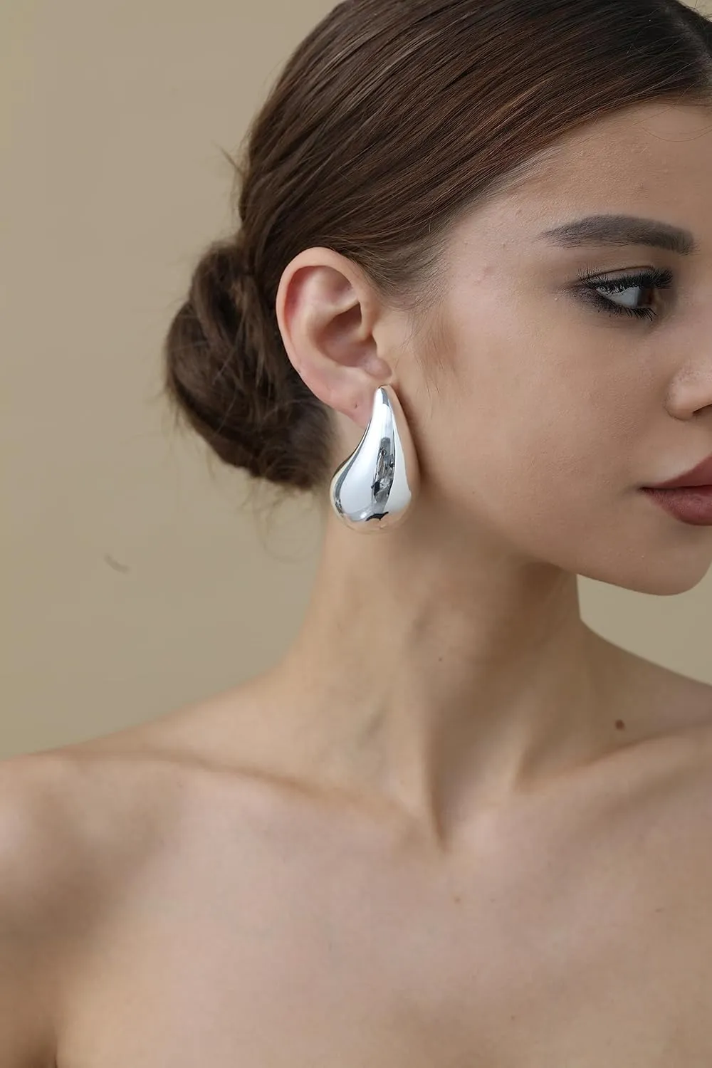 Chunky Gold/Silver Hoop Earrings for Women, Dupes Earrings Lightweight Teardrop Hollow Open Hoops Hypoallergenic Gold Plated Earrings Fashion Jewelry