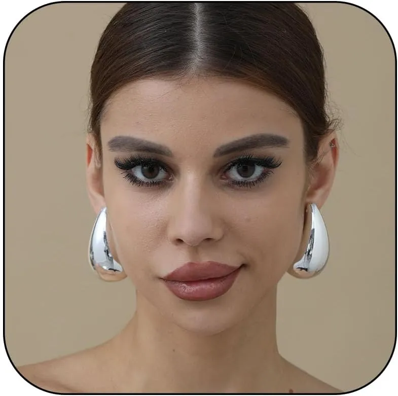 Chunky Gold/Silver Hoop Earrings for Women, Dupes Earrings Lightweight Teardrop Hollow Open Hoops Hypoallergenic Gold Plated Earrings Fashion Jewelry