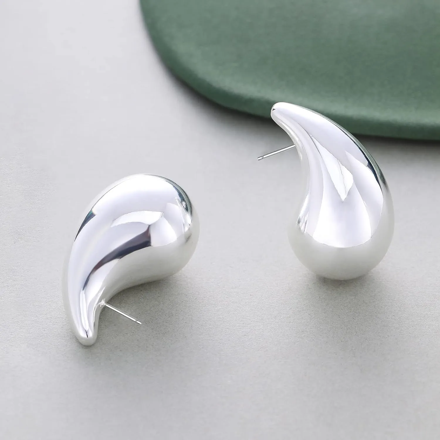 Chunky Gold/Silver Hoop Earrings for Women, Dupes Earrings Lightweight Teardrop Hollow Open Hoops Hypoallergenic Gold Plated Earrings Fashion Jewelry