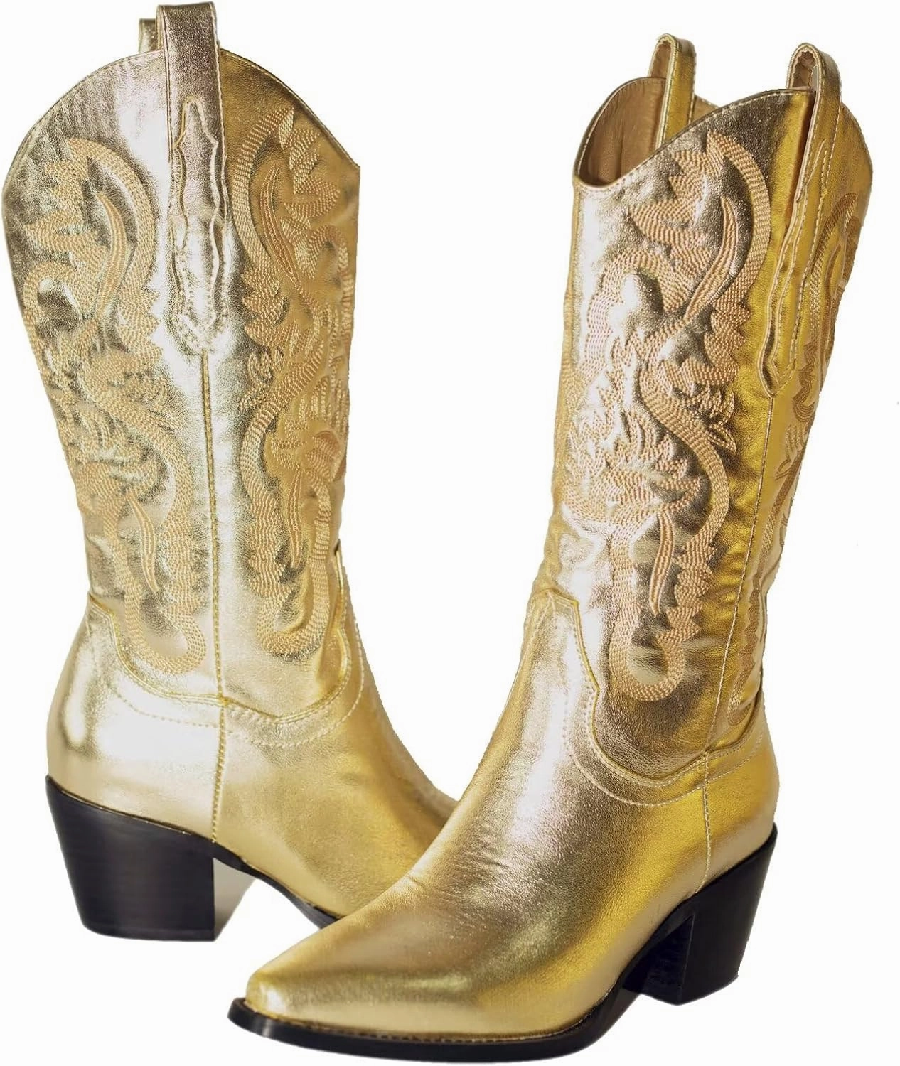 CIERWS Women's Embroidered Western Cowboy Boots Cowgirl Boots Knee High Medium Heel Chunky Heel Classic Retro Boots