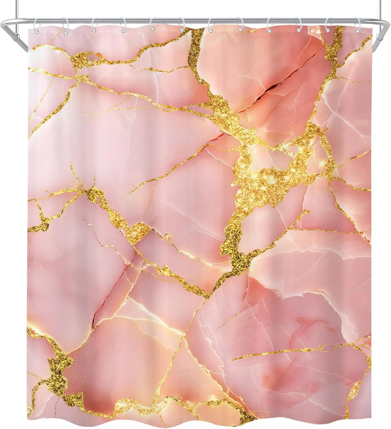Cinbloo Abstract Pink Shower Curtain 60Wx72H Rose Gold Modern Ink Texture Blush Golden Line Elegant Minimalist Bathroom Curtain Set for Girls Woman Luxury Marble Bathroom Decor with 12 Hook