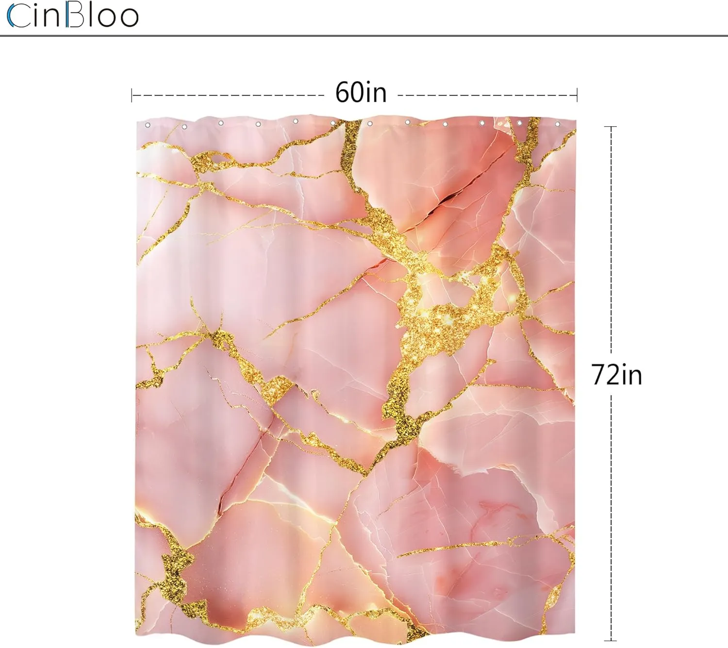 Cinbloo Abstract Pink Shower Curtain 60Wx72H Rose Gold Modern Ink Texture Blush Golden Line Elegant Minimalist Bathroom Curtain Set for Girls Woman Luxury Marble Bathroom Decor with 12 Hook