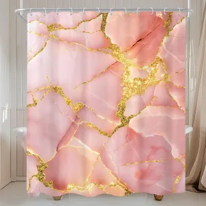 Cinbloo Abstract Pink Shower Curtain 60Wx72H Rose Gold Modern Ink Texture Blush Golden Line Elegant Minimalist Bathroom Curtain Set for Girls Woman Luxury Marble Bathroom Decor with 12 Hook