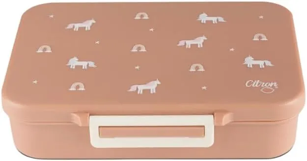 Citron- Tritan Lunch Box With 4 Compartments for Kids - Includes 1 Sauce Container | Leak-Proof and BPA Free Lunch Box for Kids- Unicorn-Blush Pink