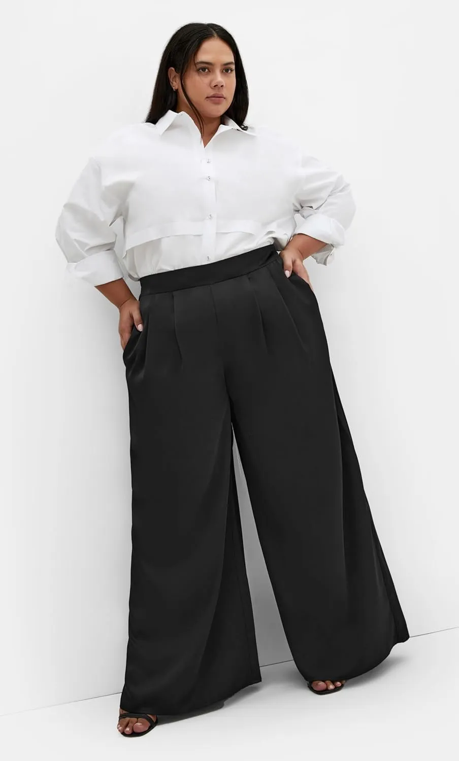 City Chic Women's Plus Size Satin Palazzo Champagne Pant