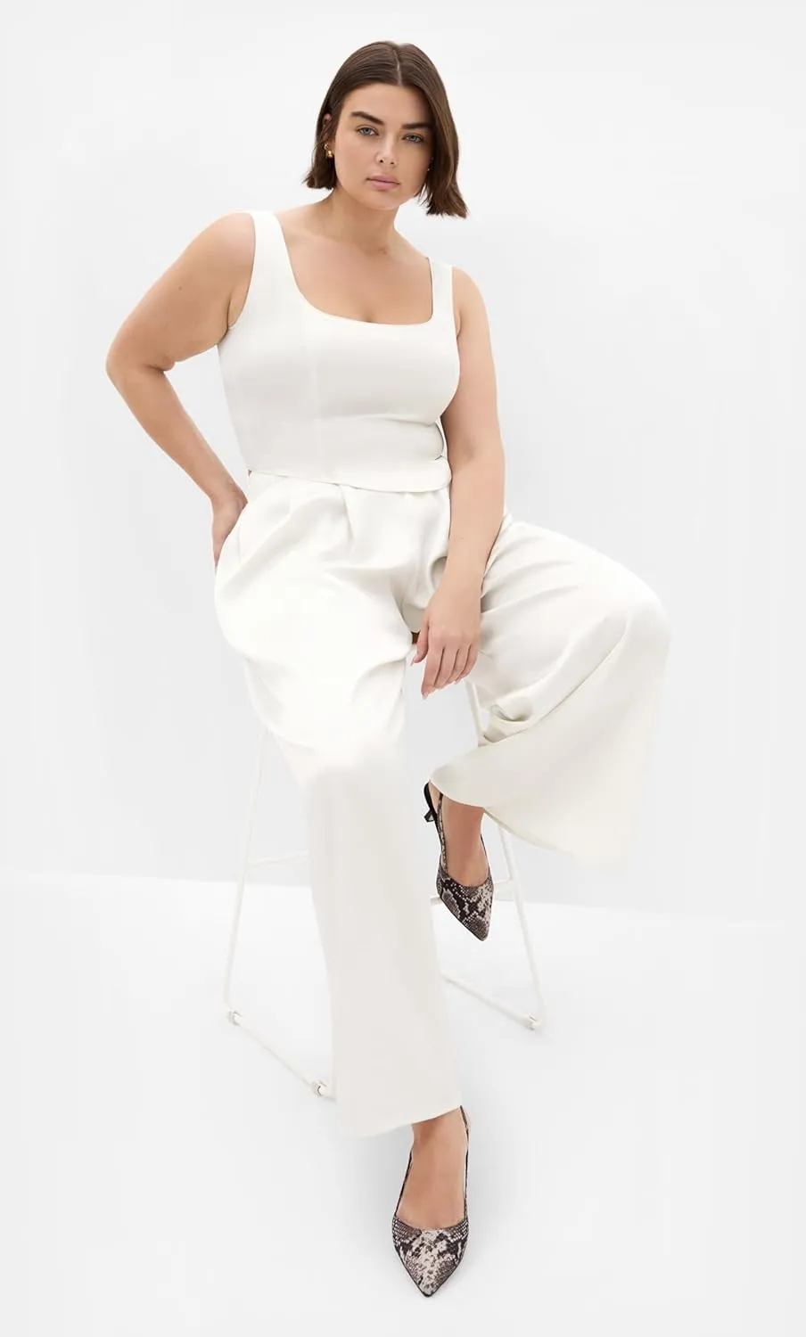 City Chic Women's Plus Size Satin Palazzo Champagne Pant