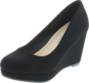 City Classified Womens Thomas Mary Jane Strap Comfortable Office Dress Platform Wedge Heel Shoes Black Thomas 7