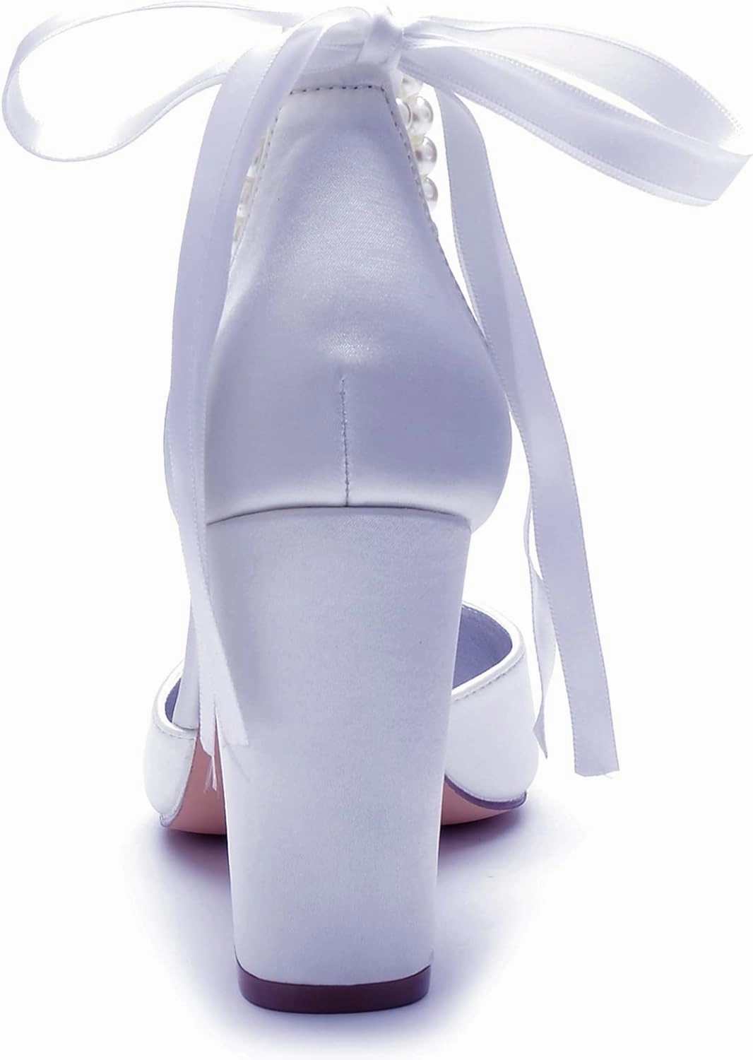 Closed Toe Pearl High Heels Satin Wedding Shoes for Bride Block Heels Bridal Shoes Prom Evening Party Dress Shoes Pumps