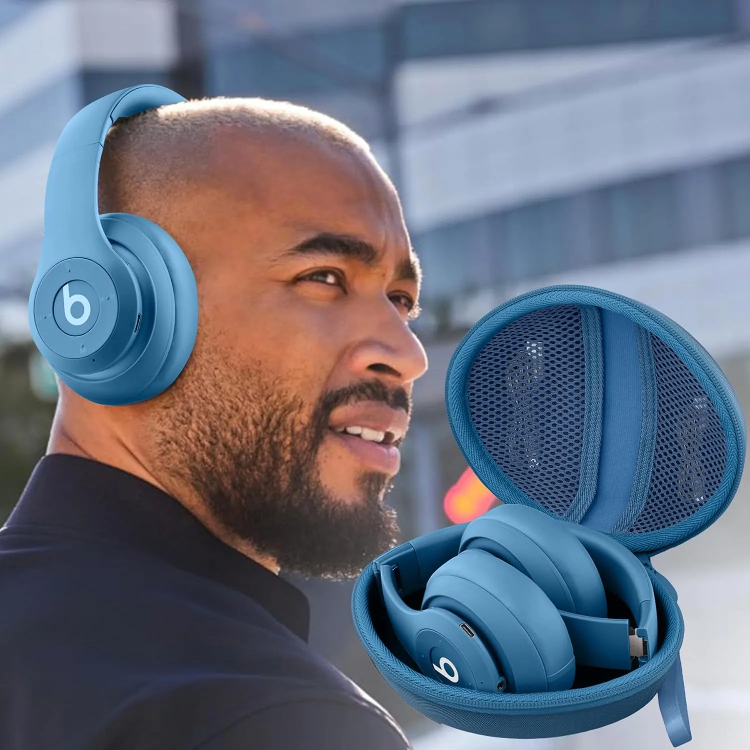 co2CREA for Beats Studio Pro / Studio3 / Solo4 / Solo3 Headphones, Hard Travel Case Compatible with Beats Wireless On-Ear Headphones (Blue Case)
