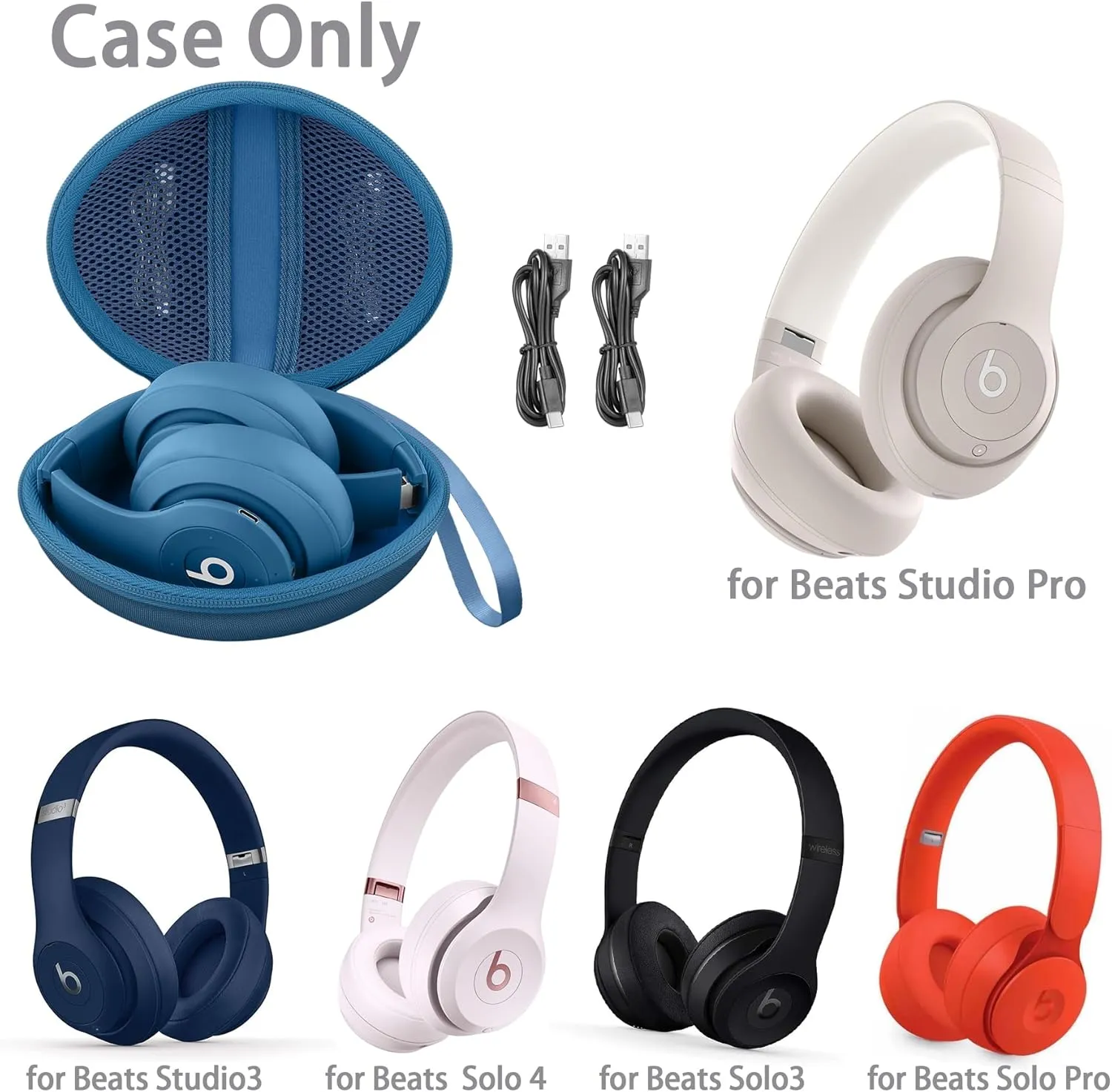 co2CREA for Beats Studio Pro / Studio3 / Solo4 / Solo3 Headphones, Hard Travel Case Compatible with Beats Wireless On-Ear Headphones (Blue Case)