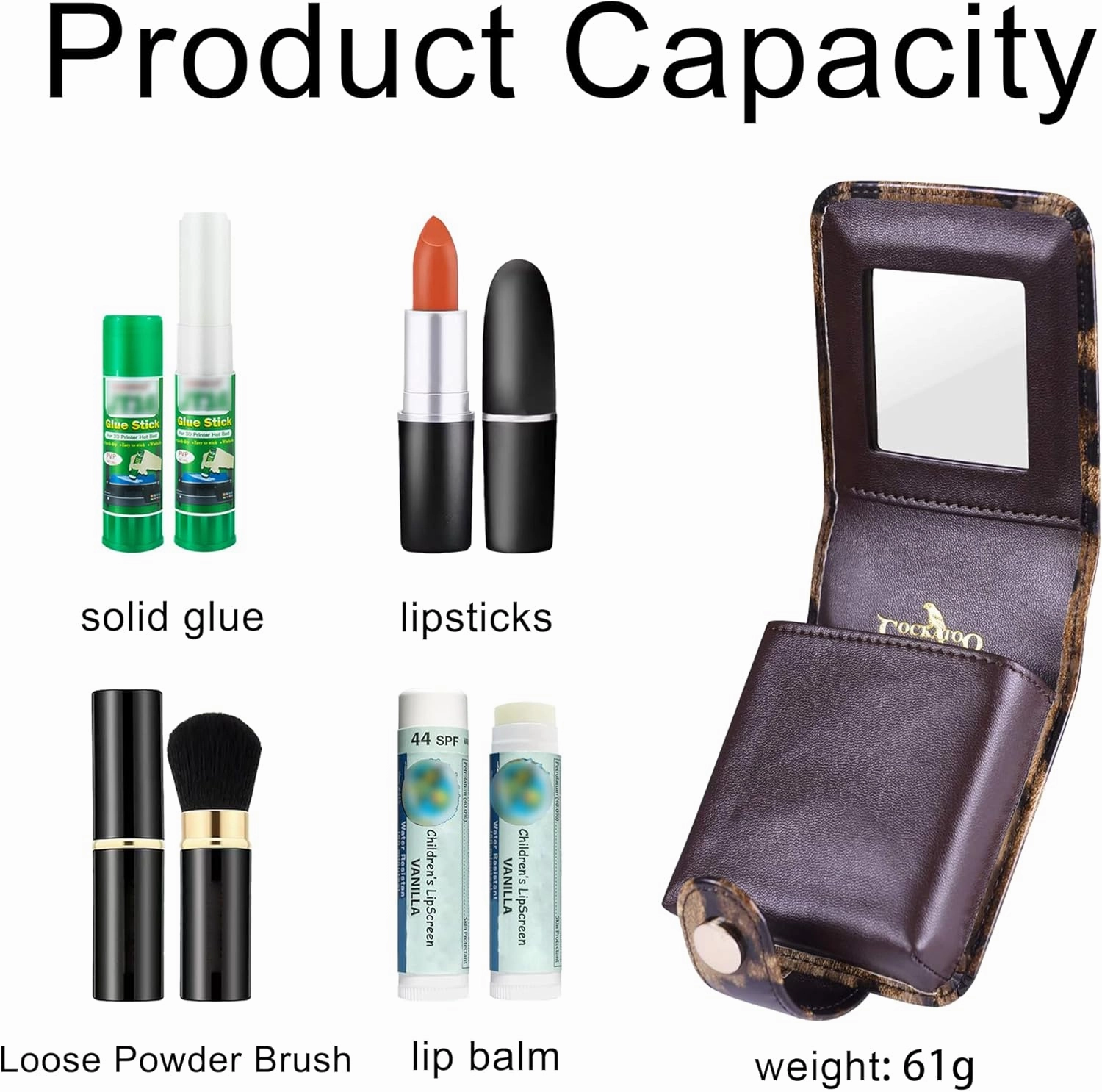 Cockatoo Leather Lipstick Case with Mirror, Women's Portable Lipstick Pouch Travel Cosmetic Bag, Mini Cosmetic Bag (Bright Red)