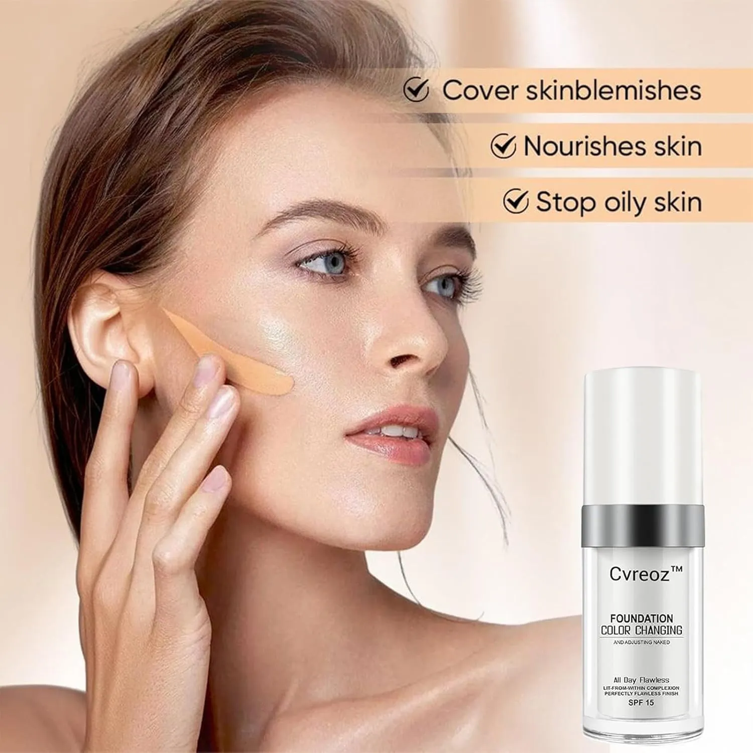 Color Changing Mature Skin Foundation, Color Changing Foundation Hides Wrinkles & Lines, BB Cream Makeup Base Concealer Cover Moisturizing Fluid for all Skin - 30ml (4PCS)