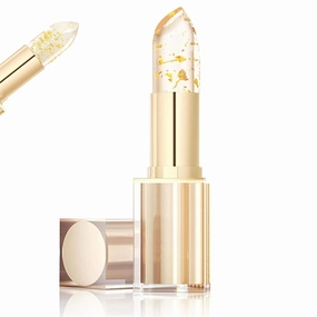 Color Changing Lipstick with Gold Crystals, Moisturizing Glossy Shine Lip Gloss, Deep Nourishment, Gold Foil Lip Balm for Women, Warm Color Change & Transfer-Resistant