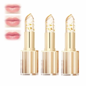 Color Changing Lipstick, Women's Gold Foil Transparent Lipstick, Long Lasting Deep Nourishment, Moisturizing Glossy Shine Lip Gloss (3 pcs)
