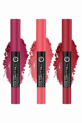 Colors Queen It All Matte Lipstick Long Lasting Lip Crayon 3 Pcs (Plum Pick, Rich High, Pink Up)