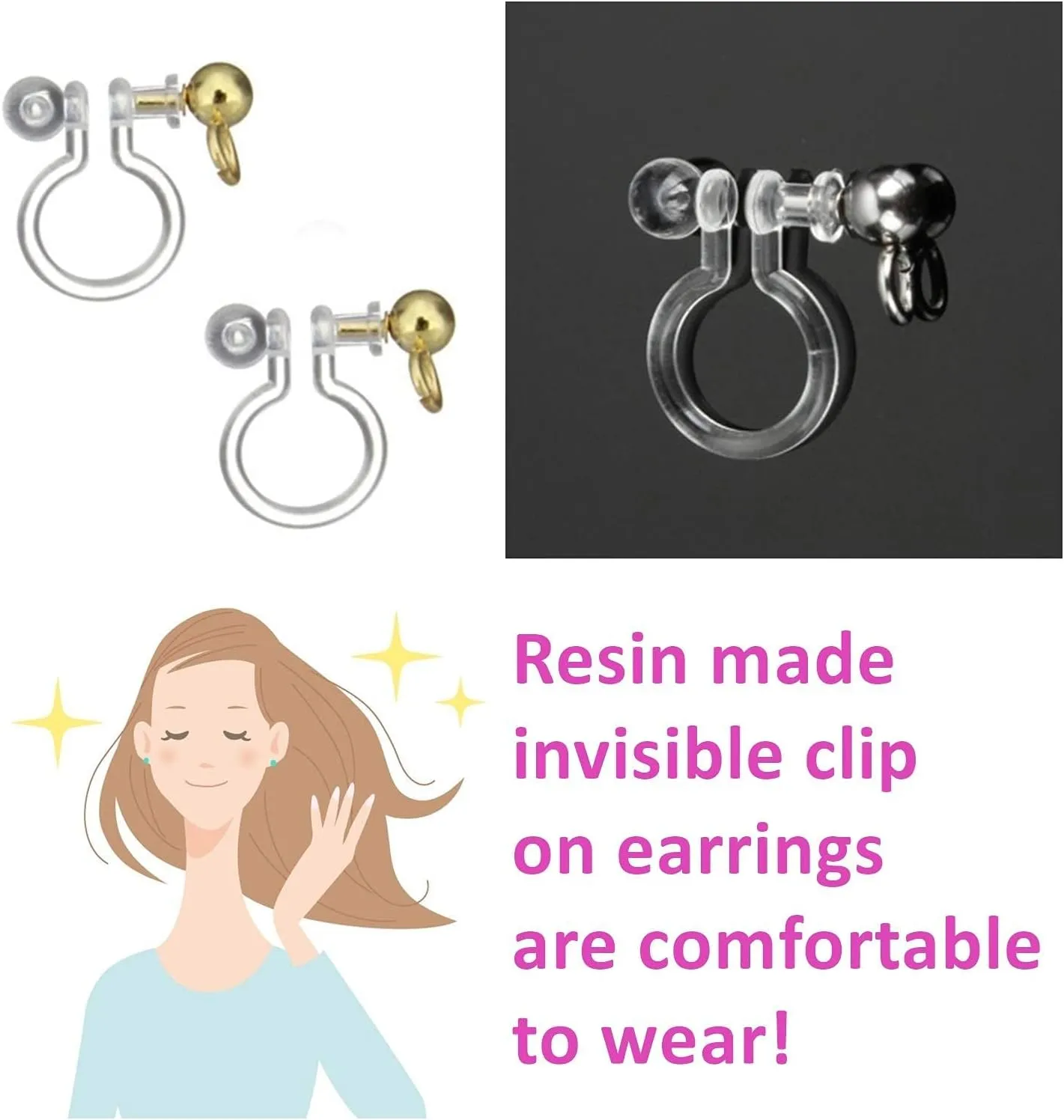 Comfortable Stick Invisible Clip On Earrings Gold Dangle Long Waved Threader Bar Clip-On Non Pierced Earrings Silver For Women, Miyabi Grace…