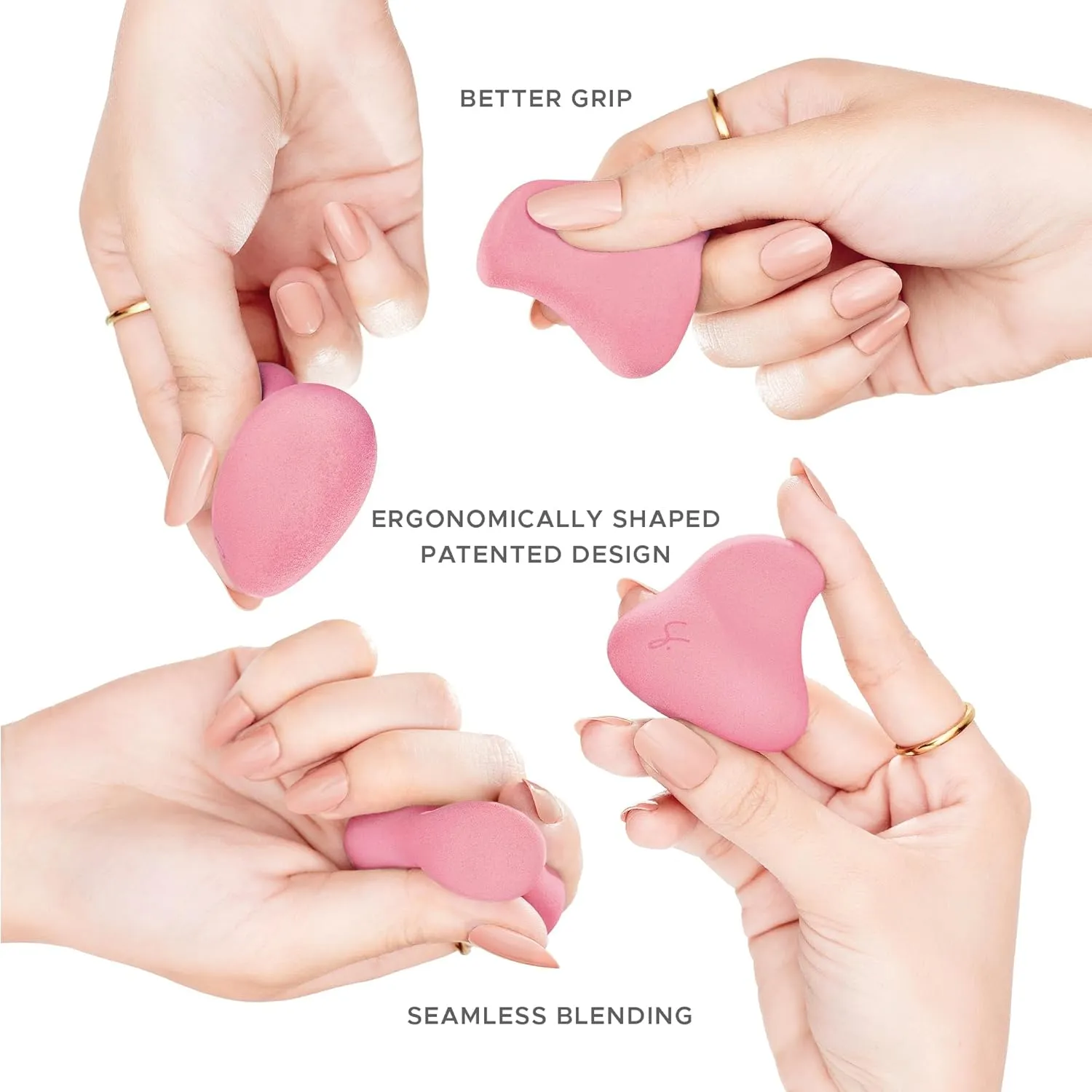 Complexion Pro Beauty Blender Sponge, Pink, 3 Piece Set - Ergonomic Makeup Sponge and Beauty Blender, Essential Make up and Blending, Multipurpose Makeup Kit Facial Sponge