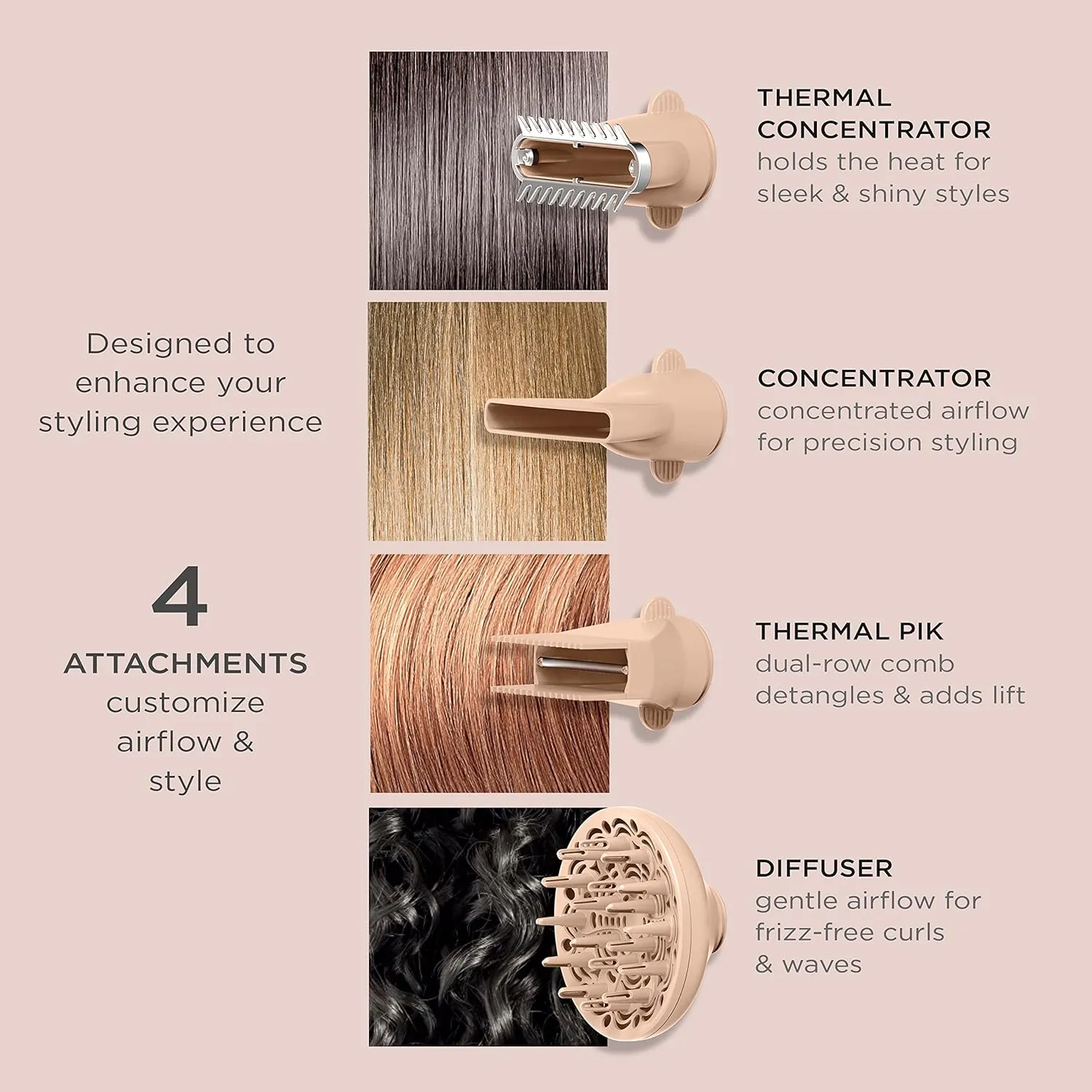 Conair Infiniti Pro Hair Dryer with Diffuser plus 3 Other Attachments | Performa Series Hair Dryer | Blow Dryer with Professional Performance Motor | Blush Pink