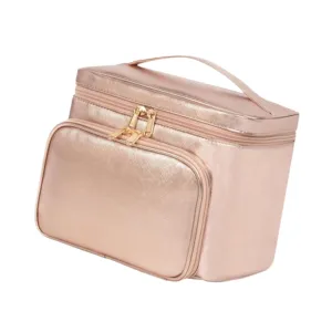 Cosmetic Travel Bag Travel Wash Bag Large Capacity Portable Make-up Organizer Makeup Brush Organiser for Lipstick Women Girls, Pink Gold