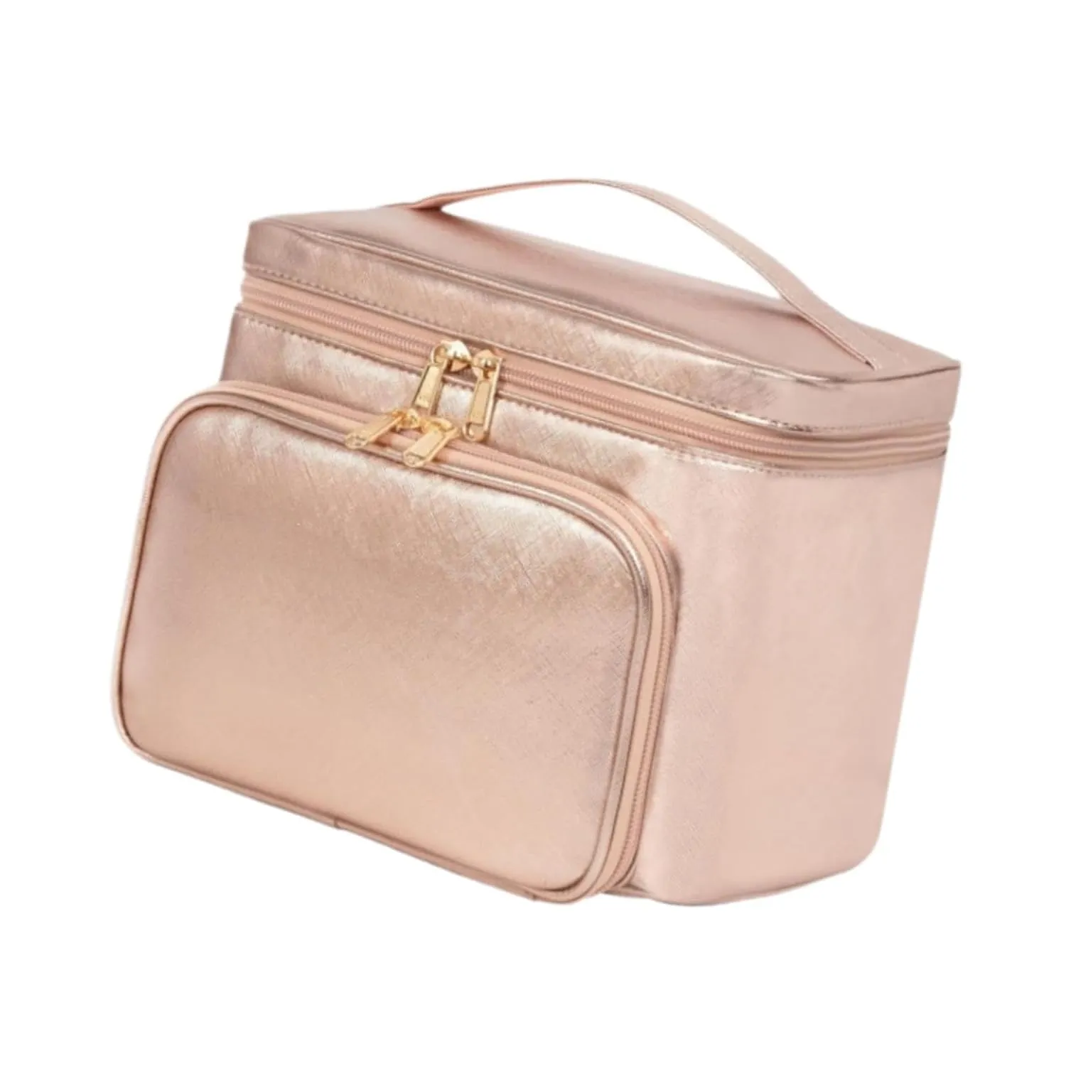 Cosmetic Travel Bag Travel Wash Bag Large Capacity Portable Make-up Organizer Makeup Brush Organiser for Lipstick Women Girls, Pink Gold
