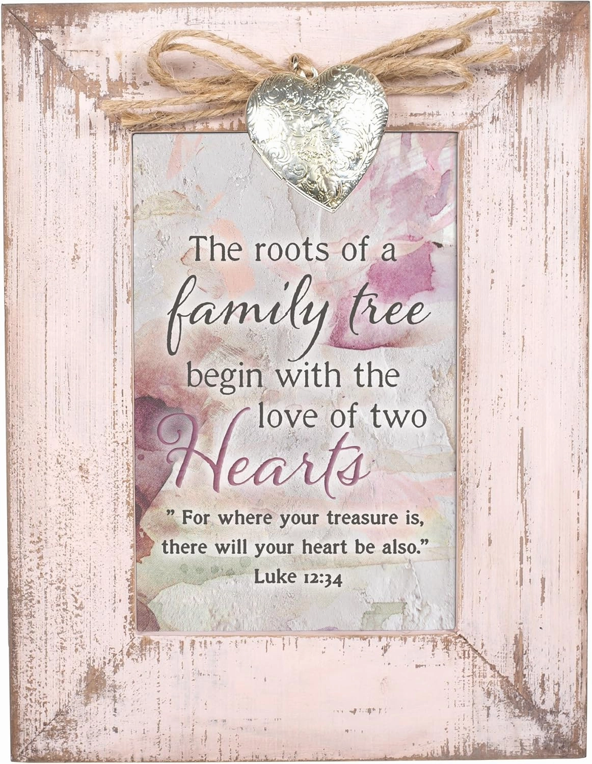 Cottage Garden Family Tree Begins Two Heart Blush Pink Distressed Locket Easel Back Picture Frame
