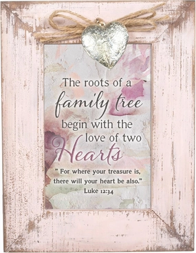 Cottage Garden Family Tree Begins Two Heart Blush Pink Distressed Locket Easel Back Picture Frame